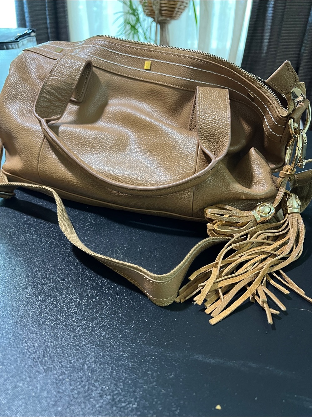 Course & Pelle Pebbled Leather Tassel Shoulder Bag - Brown